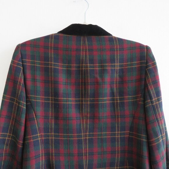 VINTAGE LAUREN RALPH LAUREN Plaid Velvet Collar 100% Wool Blazer Jacket Preppy - Picture 9 of 16